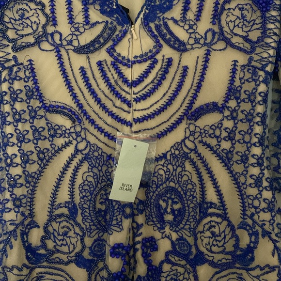 Hand beaded blue with nude lining River Island dress - Picture 3 of 8